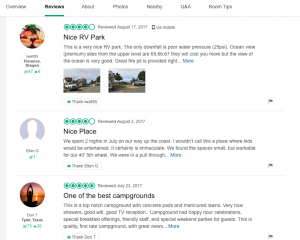 read reviews to help you start researching a campground before you book