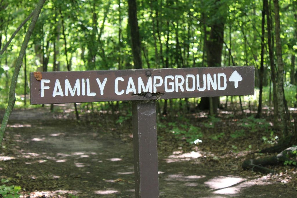 family campground sign at campsite