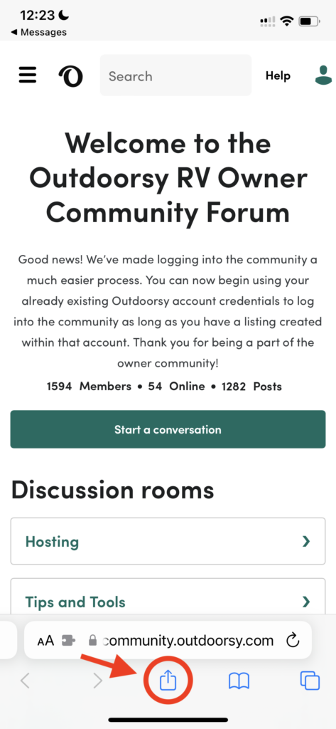 Adding Outdoorsy Community Forum to Home Screen 1